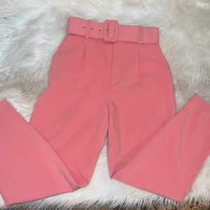 Zara pink high waisted belted trousers XS